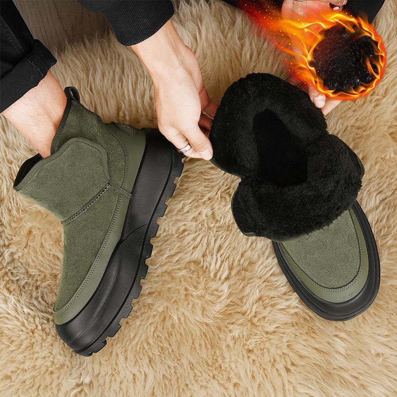 Winter Snow Boots for Men Warm Faux Suede Ankle Booties With Faux Fur Lining Men's Non-Slip Walking High-Top Shoes for Hiking Comfortable Short Boots