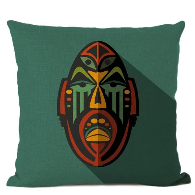 African Ethnic Tribe Totem Linen Cushion Cover Symbol Colorful Mask Printed Gallery Art Decor Pillow Case Fundas De Cojin