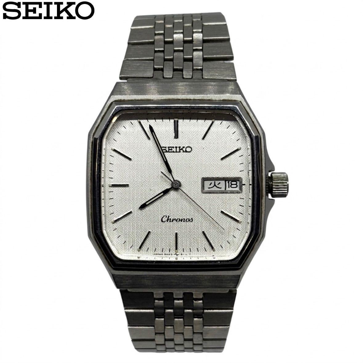 [Батарея села] SEIKO Chronos День Дата Белый Циферблат Кварц 5H23-5100