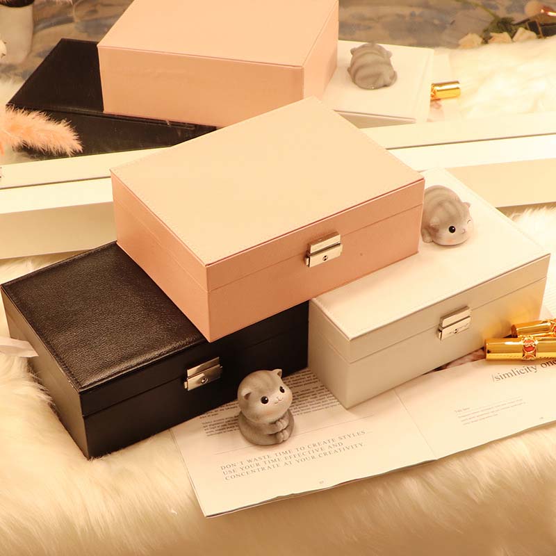 New PU Leather Jewelry Box Storage Double Layer Ring Display Case Portable Jewelry Organizer for Necklaces
