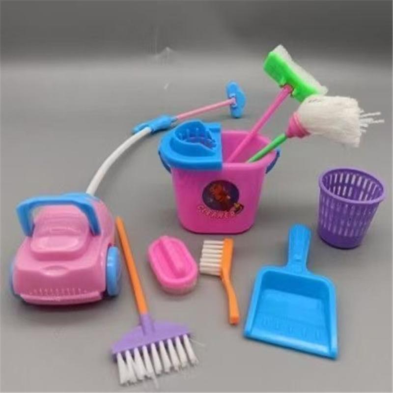 Conjunto de Brinquedos de Limpeza para Mini Bonecas de 9 peças Acessórios de Limpeza Doméstica para Brincadeira de Faz de Conta para Crianças Ferramentas de Limpeza de Casa de Bonecas Conjunto de Brinquedos Domésticos