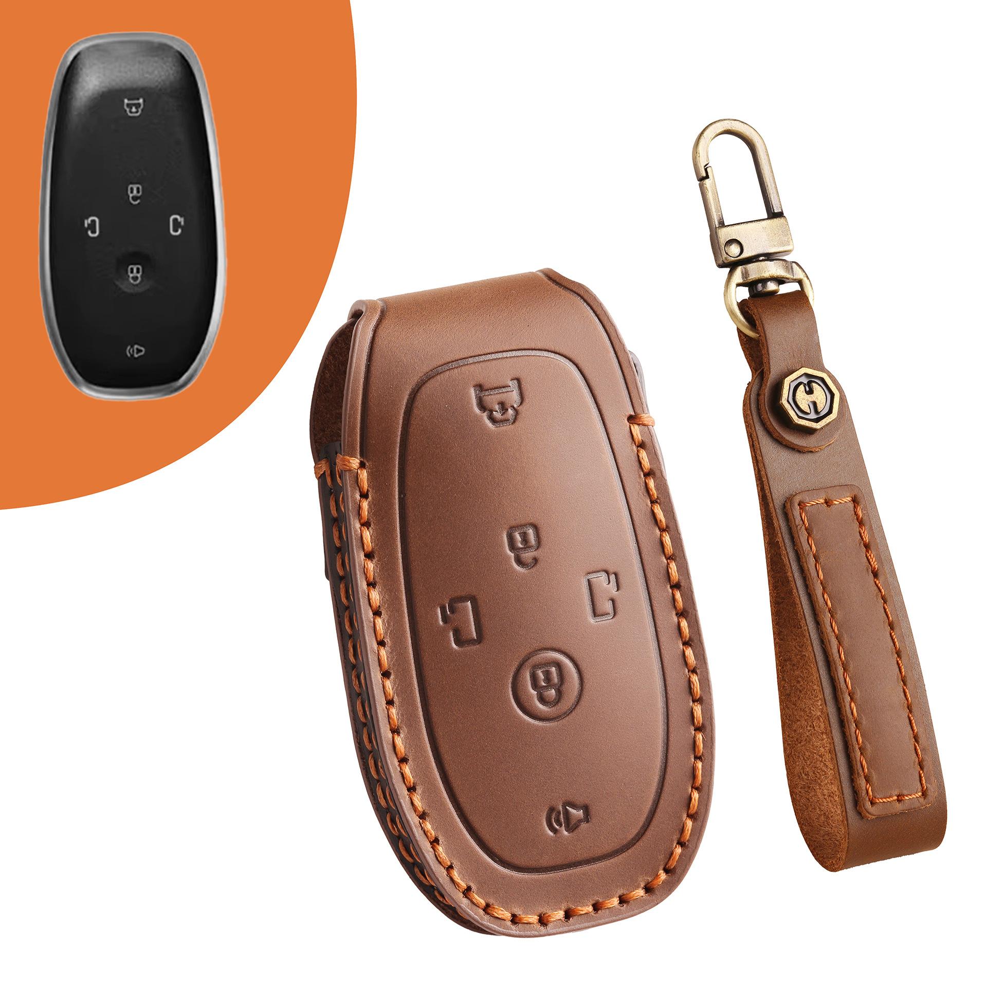 

For 2026 Buick GL8 Avenir MPV Key Fob Case, New Model Top Grain Leather Cover with Leather Strap, Premium Protective Shell коричневый