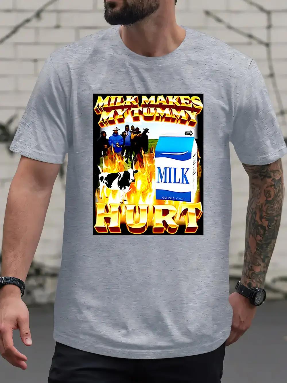 

Round Neck Short Sleeve T-shirt Featuring a Milk Discomfort Print XXXL