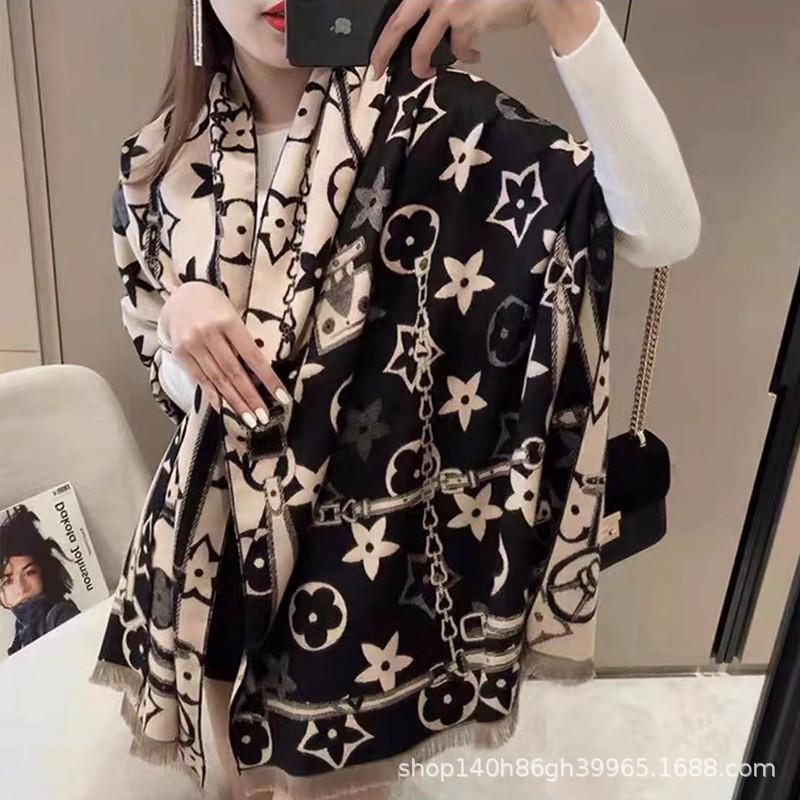 Premium Double-Sided Jacquard Houndstooth Scarf Wrap Women Winter Fall Warm Cotton Blend Shawl 185x70cm