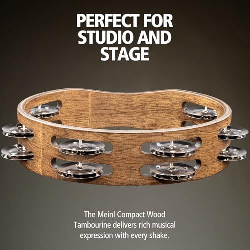 MEINL Percussion Compact Wood Tambourine, Stainless Steel, 2-Row, CTA2WB