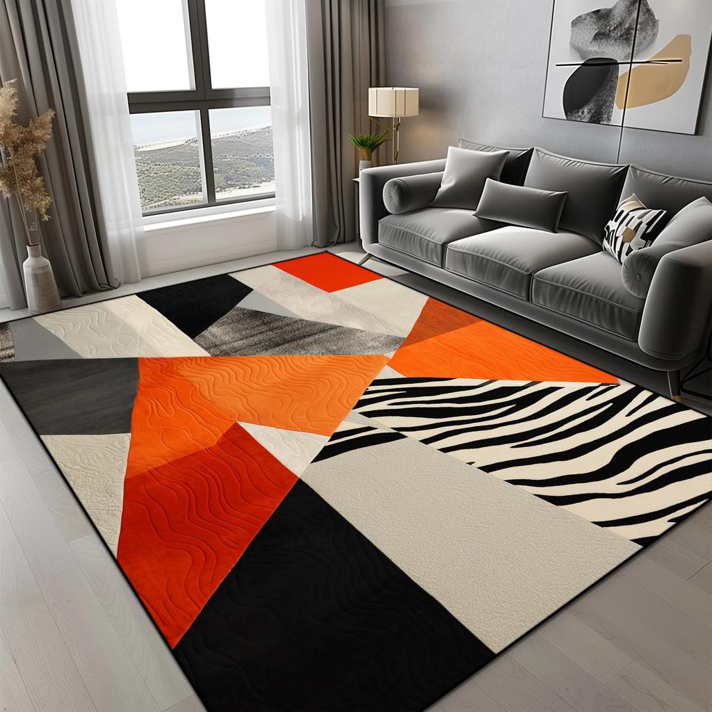 Orange Geometric Carpet for Living Room Modern Luxury Decoration Home Rugs for Bedroom Big Size Non-slip Easy Cleaning Floor Mat