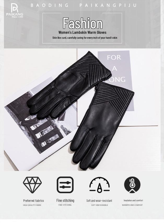 Women's Genuine Leather Winter Warm Gloves for Outdoor Sports, Thickened Matching Apparel Gloves