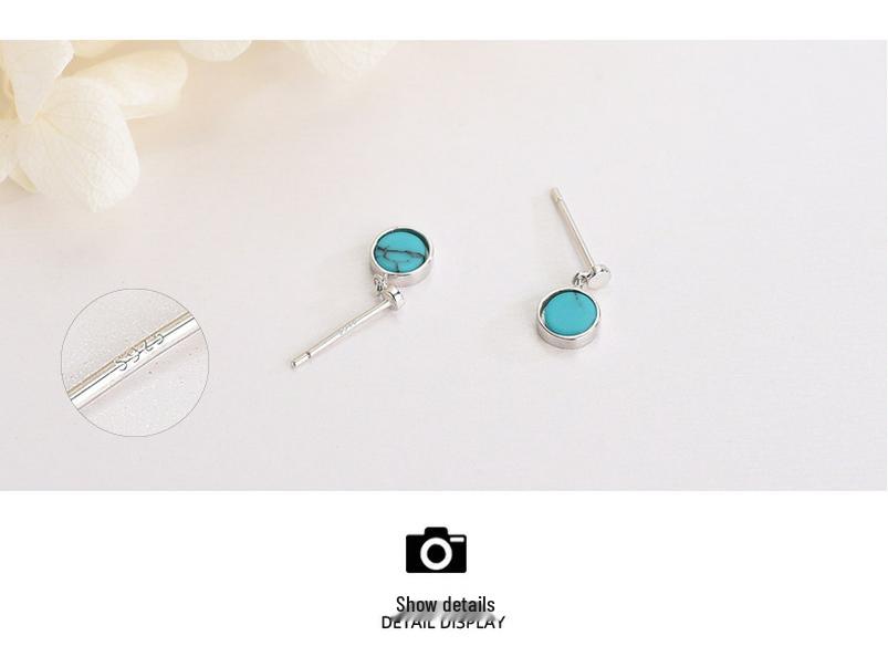 S925 Silver Turquoise Earrings - Simple Korean Style, Retro Design for Women