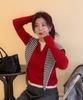 NOIRER FOR WOMAN Layered Henley Neck Signature Cable Knit (Red)