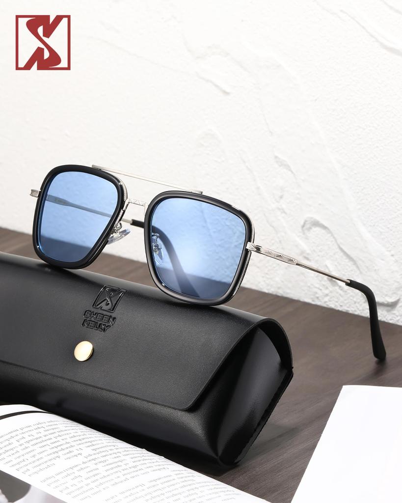 Classic Retro Square Eyeglasses Sunglasses Metal Sunglasses [SHEEN KELLY] Men's