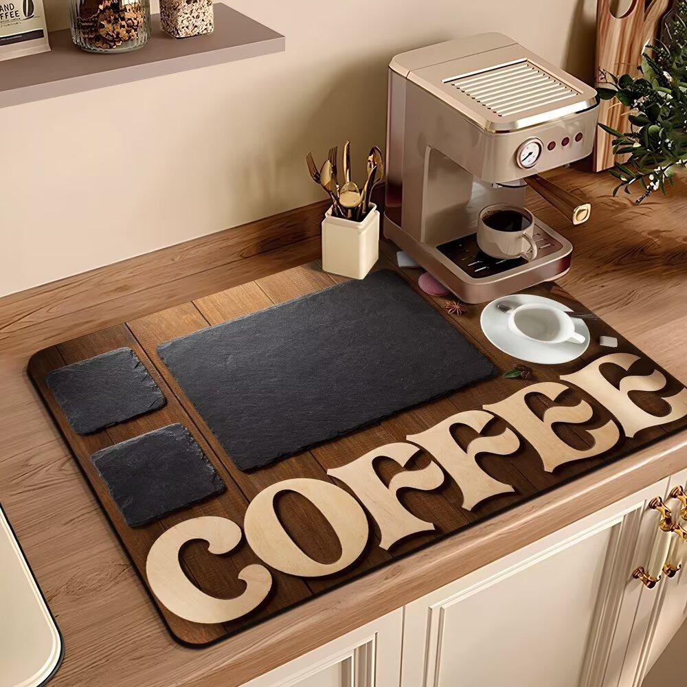 Retro Wooden Texture Coffee Mat Super Antiskid Coffee Machine Pad Kitchen Counter Coffee Drying Mat Cozy Farmhouse Style
