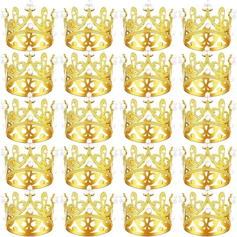 

20/1PCS Mini Crown Cake Decoration Princess Topper Shiny Pearl Tiara Children Hair Ornament Wedding Birthday Party Cake Accessor 1PCS