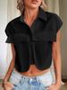 Womens Cotton Cap Sleeve Button Down Crop Blouse Summer Casual Shirt
