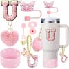 9PCS Accessory Set for Stanley Cup 30oz 40oz Butterfly Straw Cover Cap Silicone Boot Charm Initials Sticker Spill Proof Stopper Cup Holders 5
