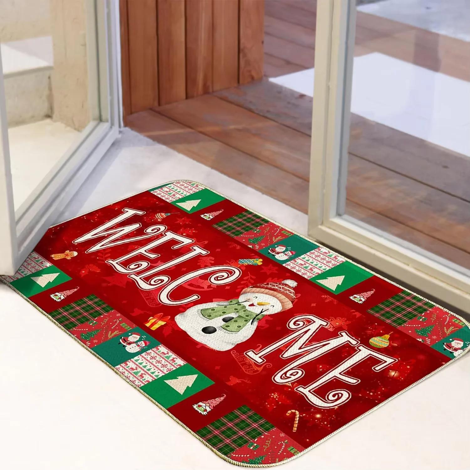 

Christmas Them Entrance Door Mats Home Welcome Carpet for Bedroom Bathroom Indoor Outdoor Anti-Slip Carpet Festival Decoration 40X60cm