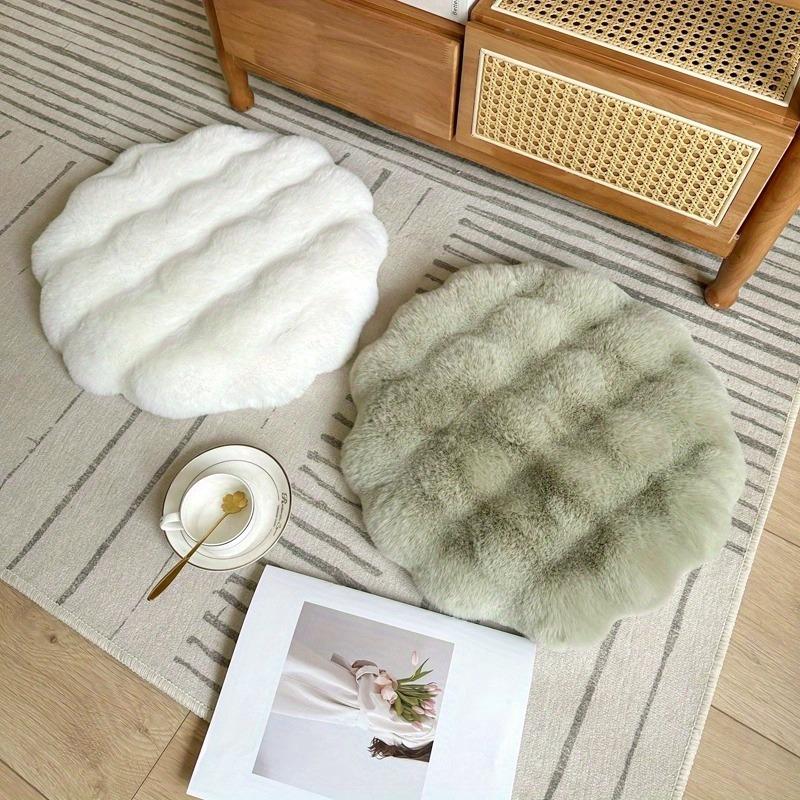 Faux Rabbit Fur Futon Cushion, Round Plush Chair Cover Cushion, Soft Japanese-style Tatami Mat, Memory Foam Meditation Seat Pad