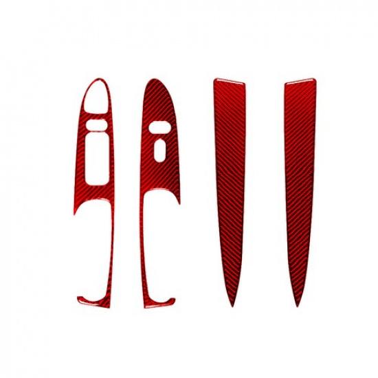 4Pcs Red Carbon Fiber Interior Door Control Cover Trim For Ford Mustang 2001-04