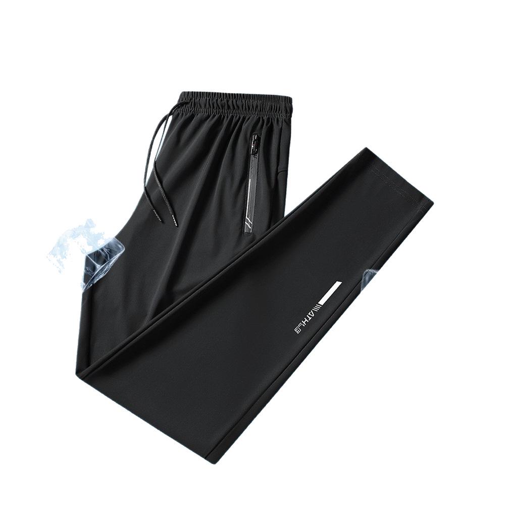 Men's Quick-Dry Nylon Ice Silk Sports Pants with Elastic Waist and Zippered Pockets