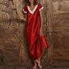 Women Nightgown Lace Trim V Neck Short Sleeves Solid Color Satin Dress Sleep Gown Pajamas