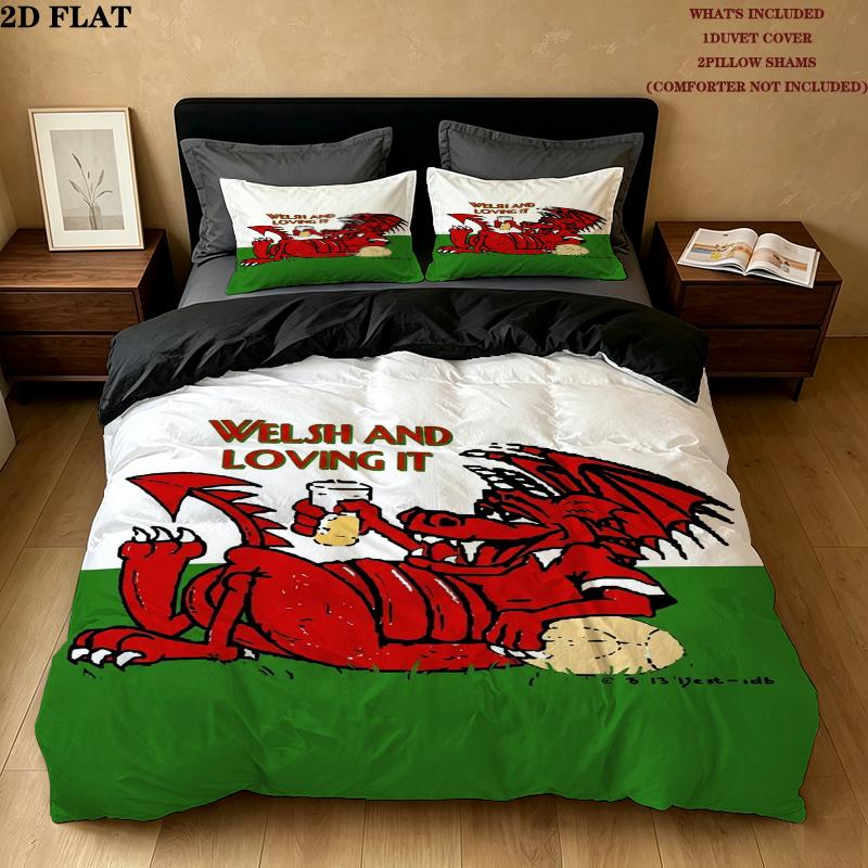 Y Ddraig Goch Pattern Bedding uilt Set uilt Cover Pillowcase Home Decoration Birthday Gift (1 * duvet cover + 2 * pillowcase without core)