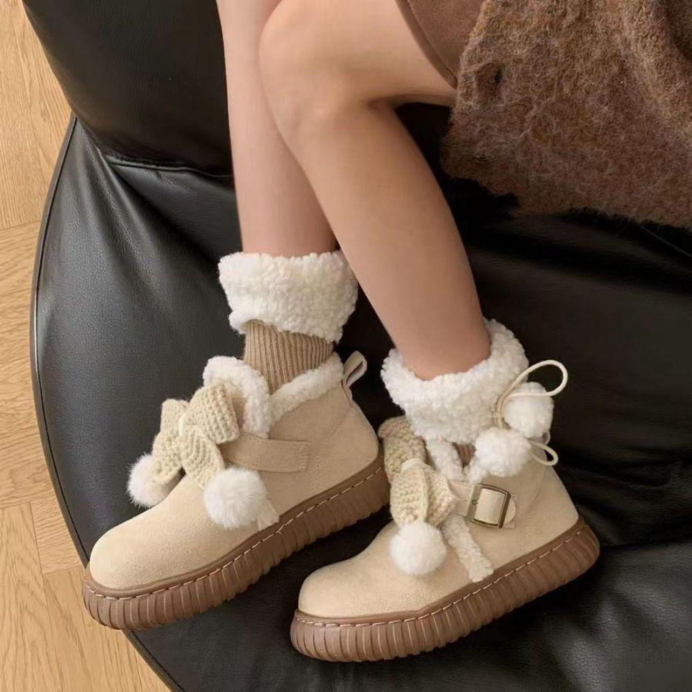 Plush Balls Woolen Lolita Socks Lace Up Mid-Calf Tube Sock Fashion Coral Fleece Socks Lady