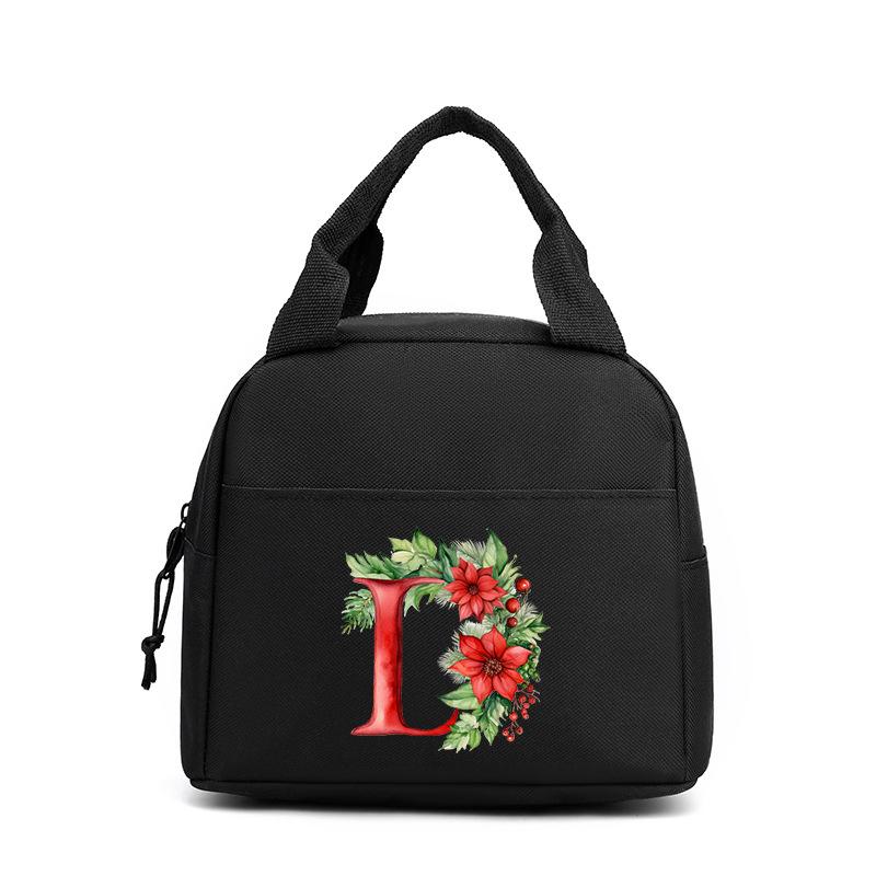 Trend niche print flower 26 letter pattern storage bag tote bag student lunch box bag portable