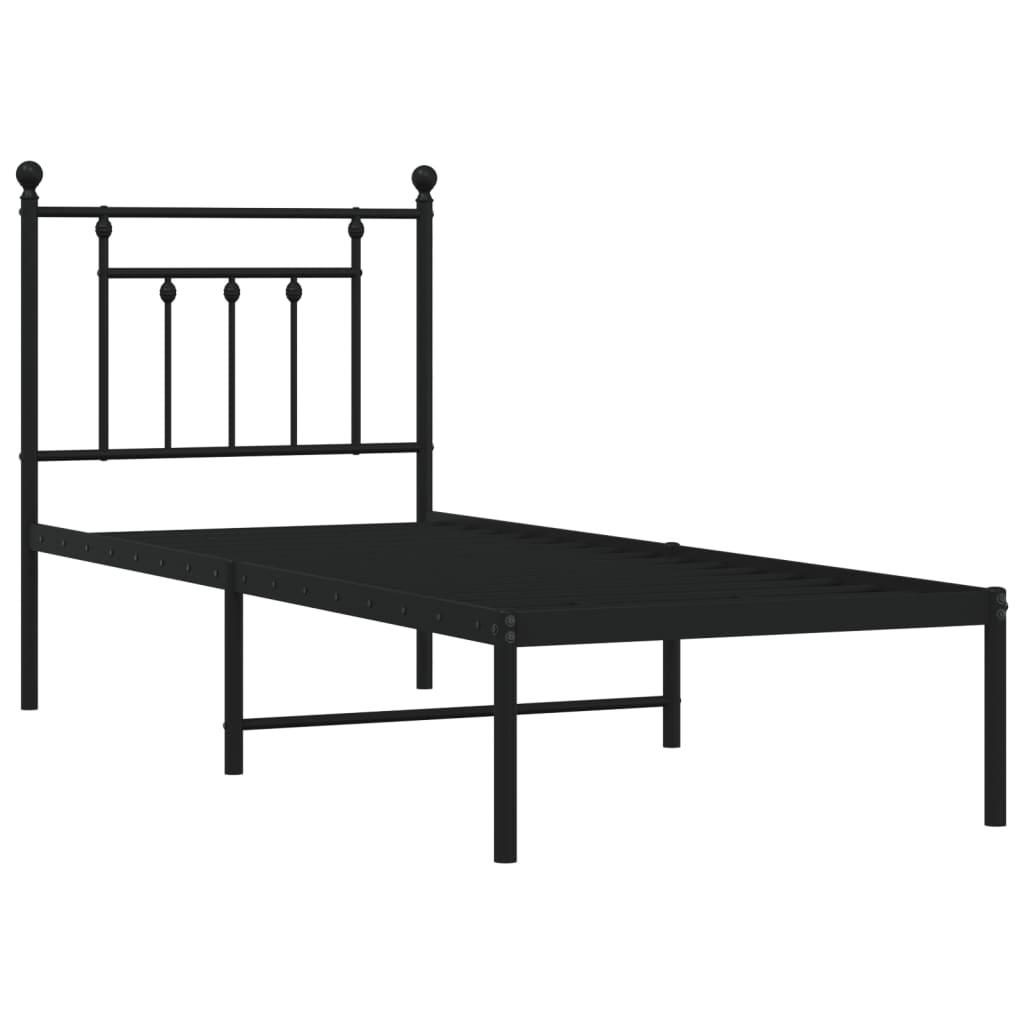 Vidaxl Metal Bed Frame with Headboard, Black, 75X190 Cm