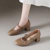Fashion Round Toe Shallow Mouth Single Shoes Autumn New Slip-on Non-Slip Wear-Resistant Block Heel High Heels