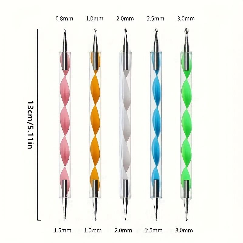 

5 шт. Двусторонний дотс для дизайна ногтей, Инструмент для дотса с шариковой головкой, Инструмент для дизайна ногтей, Используется для украшения ногтей, рисования точек, резьбы и рисования