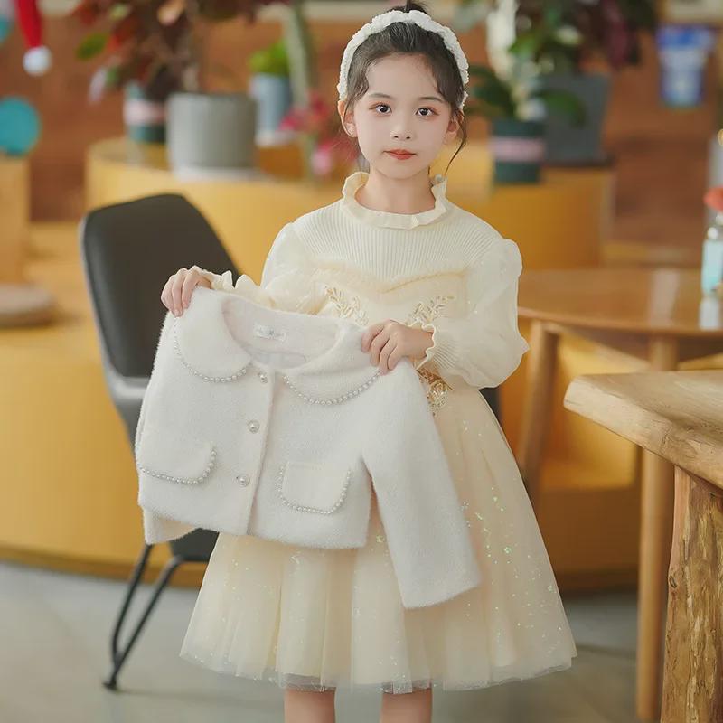 Toamna/Iarna 2024 Rochie Printesa de Lână pentru Fete cu mâneci lungi