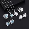 Live Streaming Internet Celebrity Simple S925 Silver Needle Simulation White Sea Blue Earrings Ring Pendant Necklace Jewelry Three Piece Set
