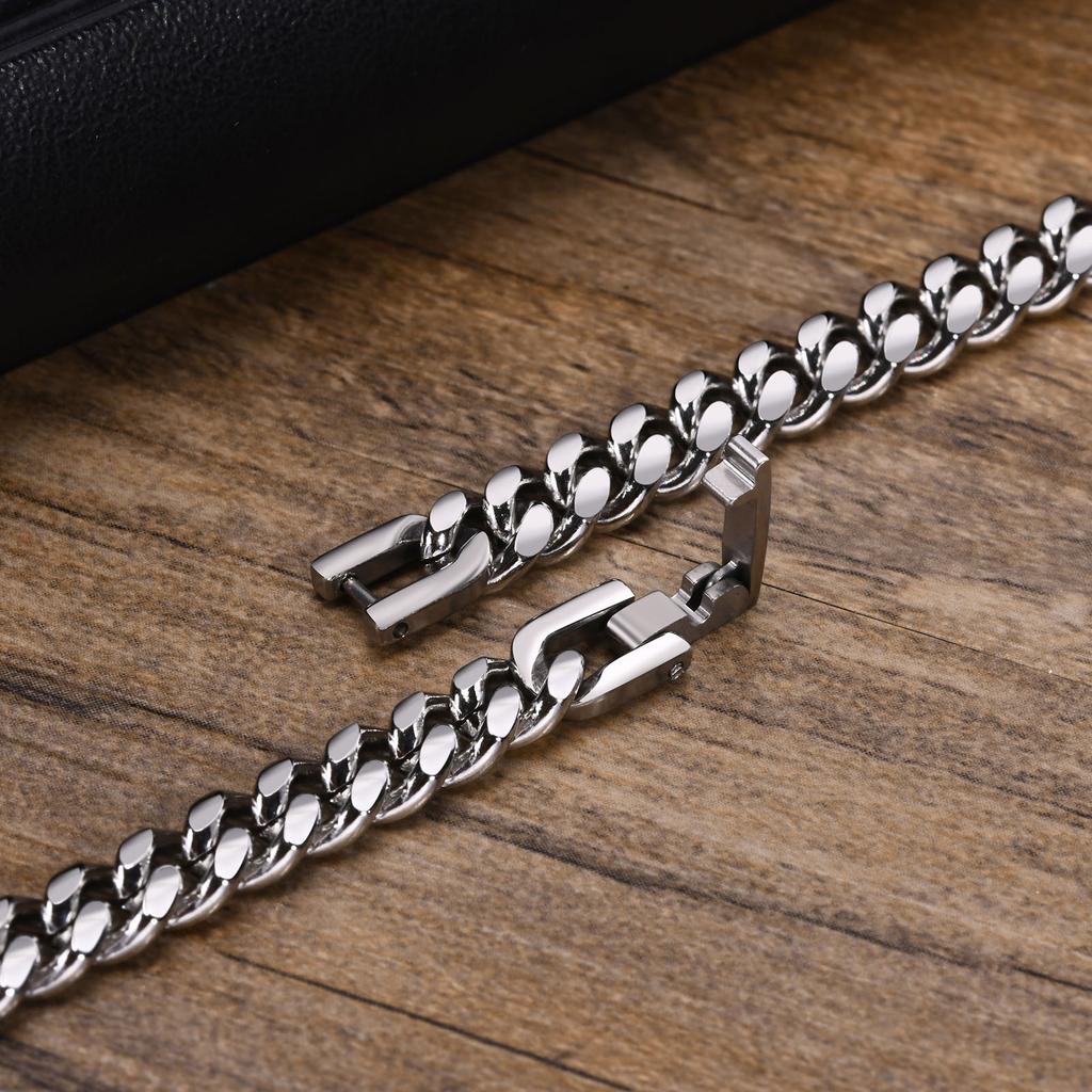 6-12MM Cuban Chain Mens Bracelet,Waterproof Stainless Steel Curb Link Chain Wristband,Punk Zircon Gifts