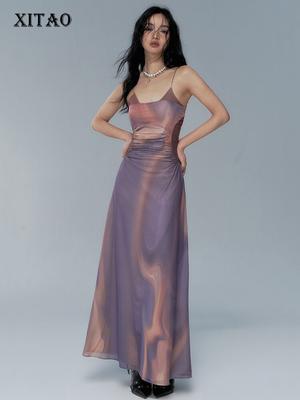 Fashion Women Temperament Folds Sling Dress LYD1065