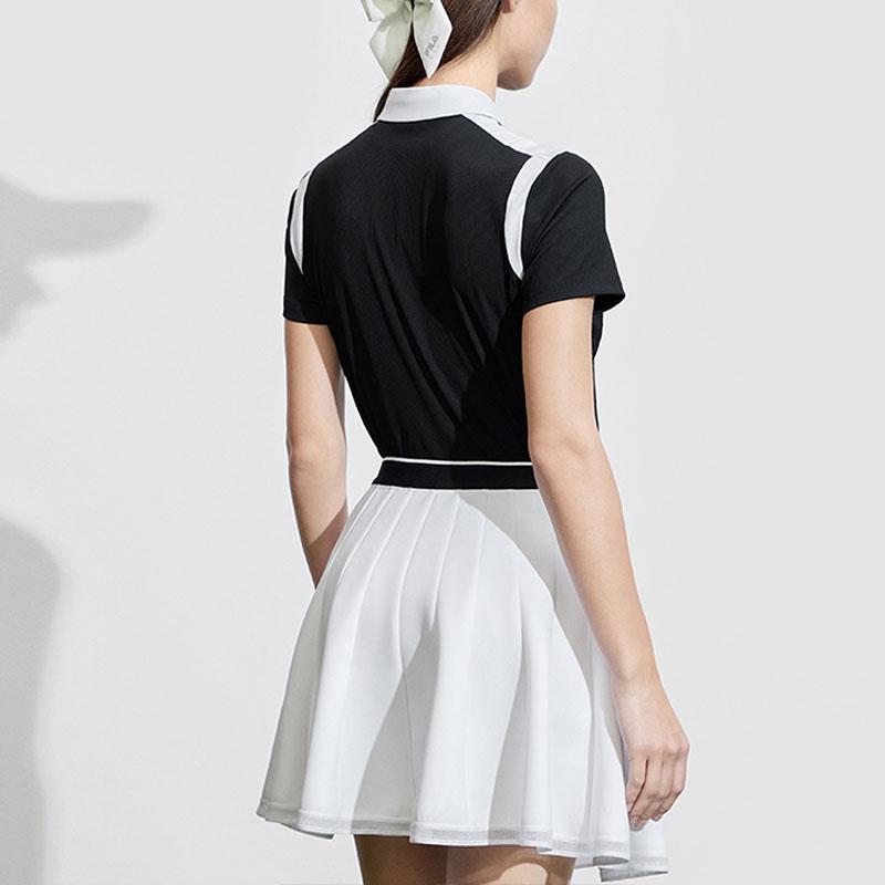 FILA Golf Color Block Knit Short Sleeve Polo Shirt Women tops Deep-Black A11W415103F-BK