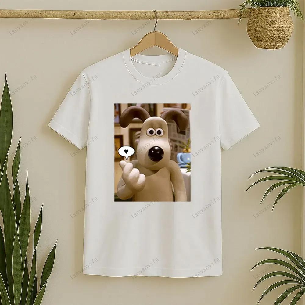 Potištěné tričko Wallace a Gromit Štěně dělá gesto srdce Pánské tričko Letní kulatý výstřih Vysoká kvalita Krátký rukáv