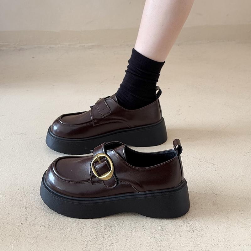 Fashion Fashion Single Shoes Autumn New Round Toe Deep Mouth Metal Buckle Platform Non-slip Loafers