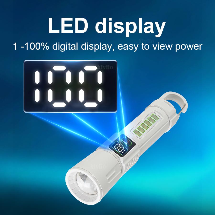 Powerful Super Bright Flashlights Telescopic Zoomable Torch Camping Long Range Portable Lamp with Hook