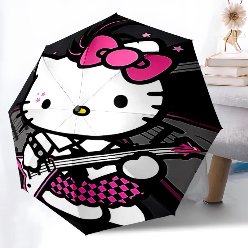 1pc Hello Kitty Rock Star Guitar Umbrella - Automatic Open/Closed with Foldable Design, 8-Rib Iron Frame Outdoor Umbrella for Fans, Travelers, Daily U
