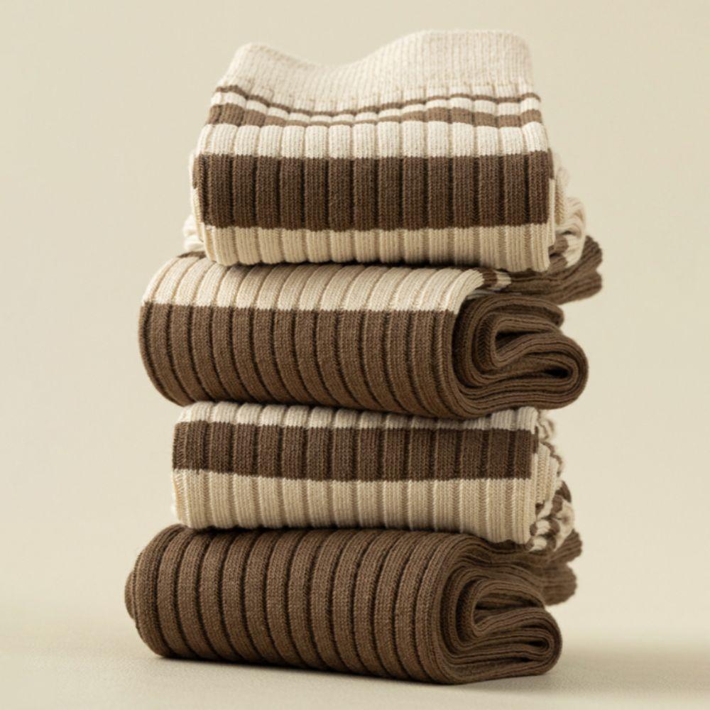 5Pairs Breathable Women's Cotton Socks Soft Mid-calf Socks Comfortable Stripe Tube Socks Unisex