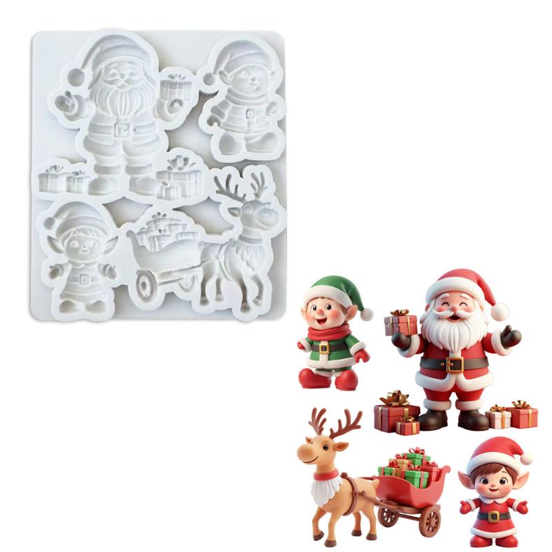 1pc Reindeer Santa Claus Sleigh Elf Christmas Silicone Sugarcraft Mold Cupcake Baking Mould Fondant Cake Decorating Tools