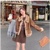 Women's Retro Suede Fur-Trim Horn Buckle Jacket - 2025 Autumn/Winter Collection