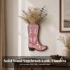 Rustic Wooden Boot Vase with Hanging Hook Vintage-Inspired Cowboy