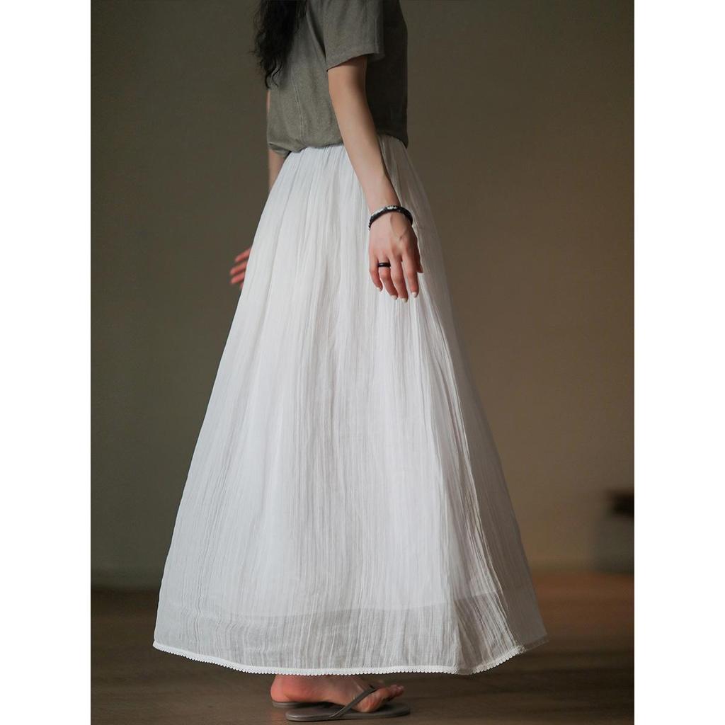Lightweight Retro Linen Flowy Long Skirt with Elastic Waist