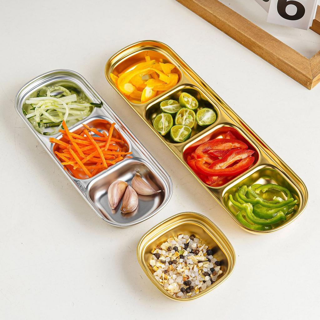 Stainless Steel Seasoning Dish Dipping Bowl Soy Sauce Dish Condiment Tray Square Barbecue Snack Plate Kitchen Tableware