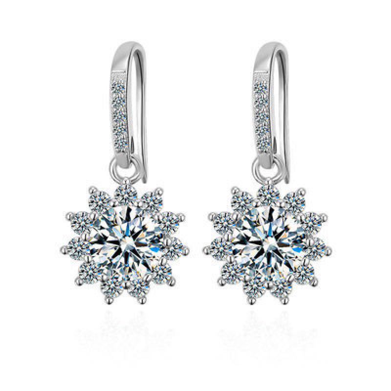 White Gold and Copper-Plated Sunflower Moissanite Earrings with Diamond Ear Hooks, One Carat