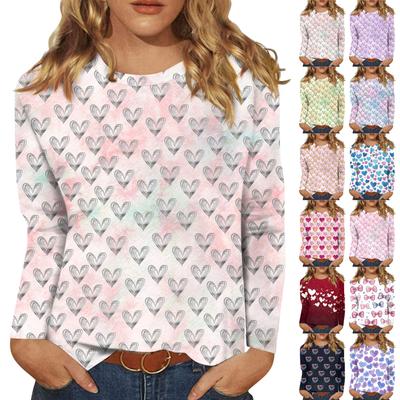 Long Sleeve Shirts For Women Cute Print Graphic Tees Blouses Casual Plus Size Basic Tops Pullover Valentine's Day