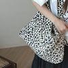 Leopard Print Canvas Bag Large Capacity Shoulder Bag Corduroy Dongdaemun Shopping Bag Ins Style Celebrity Style