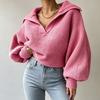 2026 Fall Winter Womens Knit Pullover Sweater Turn-Down Collar Casual Top