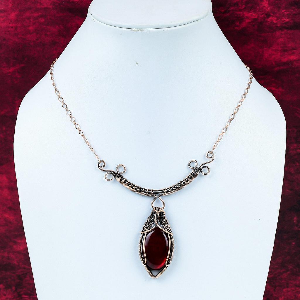 Red Fire Labradorite Necklace Copper Wire Wrapped Gemstone Necklace Adjustable Chain Necklace Copper Jewelry Handmade Necklace Gift For Wife