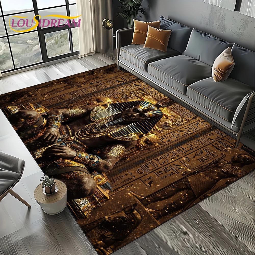3D Retro Ancient Egypt Death Anubis Pharaoh Horus Mythology Carpet Rug for Living Room Bedroom Home Sofa,Kids Non-slip Floor Mat